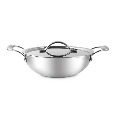 Cello Armour Tri-Ply Stainless Steel Kadai With Lid, 22 cm, 2.3 Liter- Free Ship