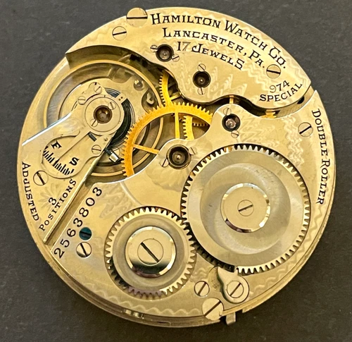 Antique 1940 Hamilton 974 Special Pocket Watch Movement Ticks Balance 16s 17j