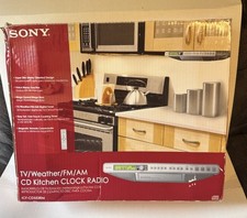 Sony ICF-CD553RM Under Cabinet TV WEATHER CD AM/FM Kitchen Clock Radio Mega Bass