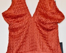 NWT Lulus Bodysuit Plunge Top Womens Small ORANG Thong Soft Stretches Sleeveless
