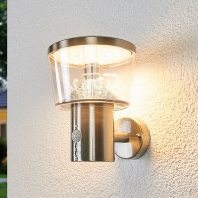 Lindby Edelstahl LED Wandlampe aussen mit Bewegungsmelder, Außenleuchte spritzwa