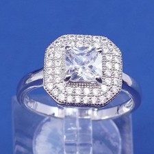 Size 8.25, vtg Sterling silver engagement ring, 925 band w/clear cz