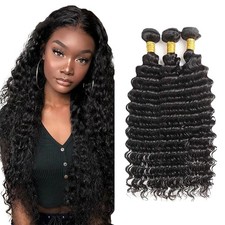  1B Deep Wave Bundles Human Hair 16 18 20 Inch Unprocessed Brazillian Virgin ...
