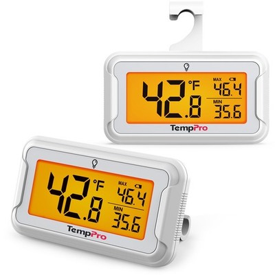 Refrigerator Thermometer 2 Pack with Large Backlit LCD Display, Waterproof Fr...