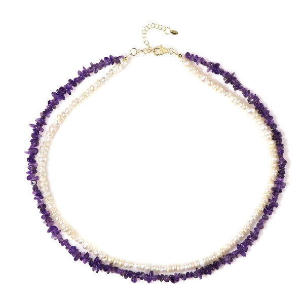 Cavill Halskette 72,36Ct Amethyst 925 Sterling Silber Vergoldet Perlen-image
