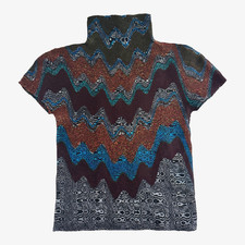 ISSEY MIYAKE CAULIFLOWER Pleated Multi-color Wave Pattern Pleated Mock Neck Top