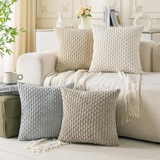 Set of 4 Neutral Decorative Throw Pillow Covers 18" x 18" Pack 4 