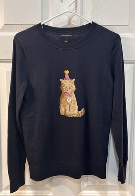 Banana Republic Happy Birthday Hat Grumpy Cat Lady Sweater Size S Festive Party