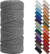 Grey Macrame Cord 3Mm X 109Yards, Colored Macrame Rope, Cotton Rope Macrame Yarn