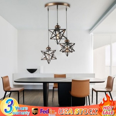 Moravian Star Glass Chandelier 3-Light Hanging Lighting Pendant Lamp Fixture Dec