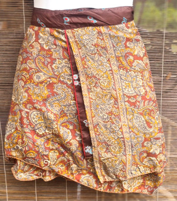Rock Seide Seidenrock Wickelrock  Hippie Gypsy Indien Sari Sommerrock braun