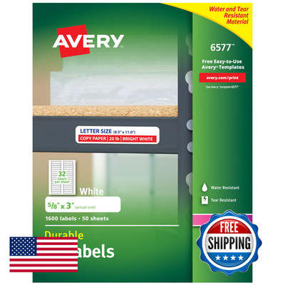 Avery Durable White Cover Up Id Labels For Laser Printers 0.625 X 3 Pack Of