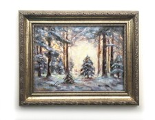 Winter landscape Original Painting sunset forest art canvas antique old master