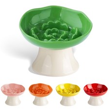 Ceramic Slow Feeder Bowl for Cats and Small Dogs, Elevated Tilted Pet Food Di...