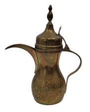 Vintage Brass Dallah Arabic Coffee Pot / Teapot with Etched Floral Design and Arabic Script — listing 5