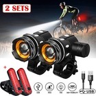2 Sets USB Rechargeable LED Bicycle Headlight Bike Front Rear Lamp Cycling Light