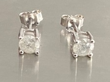 9ct Gold Solitaire 0.5ct Diamond Stud Earrings 9 Carat White Gold Natural DIA 9K