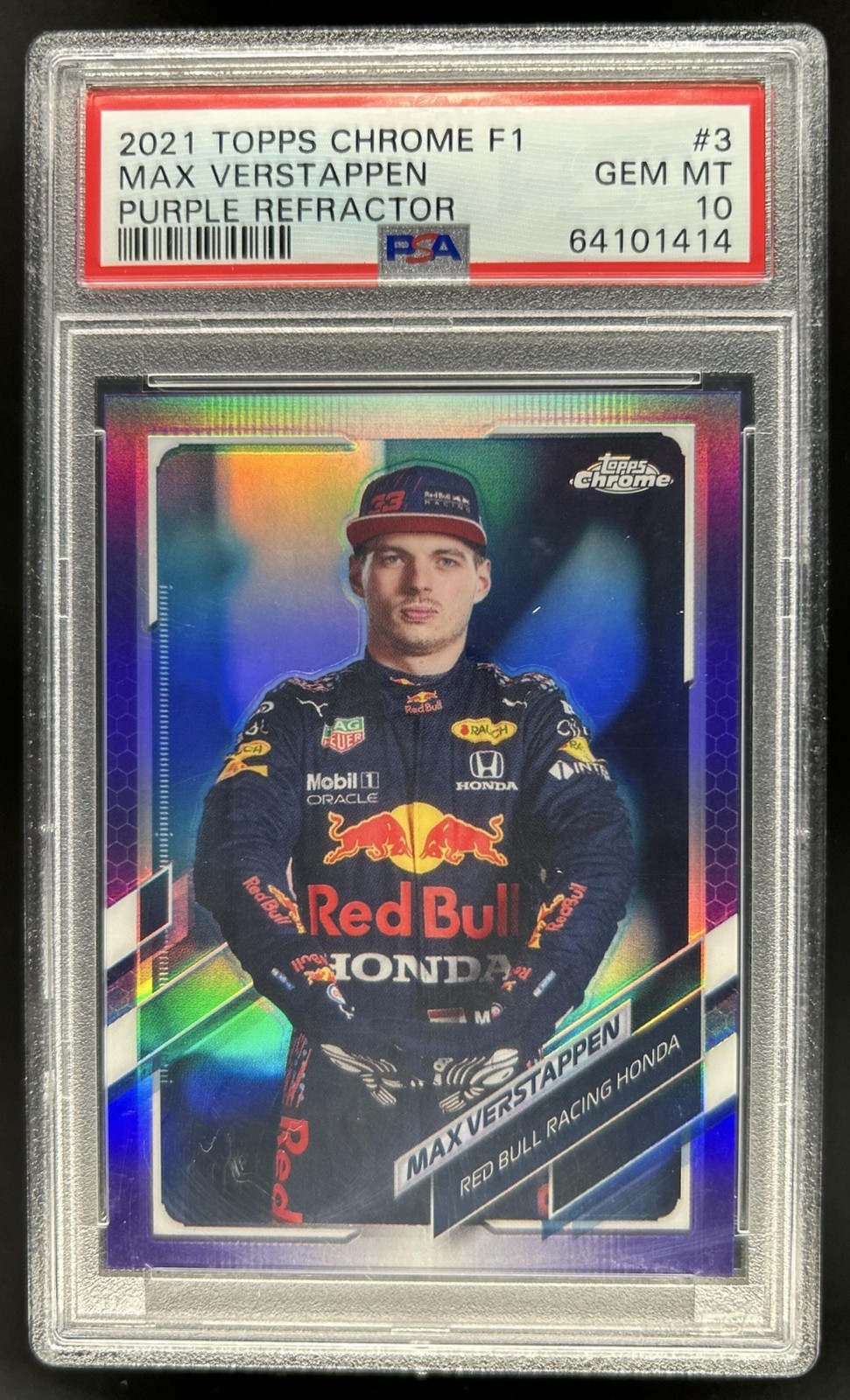 2021 Topps Chrome F1 Max Verstappen Purple Refractor Portrait #/399 PSA 10 view 1