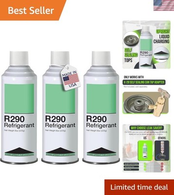R290 Refrigerant 3-Pack - 8oz Upright Charging Self Sealing Can - Can Stand U...