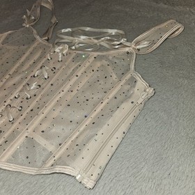 Adore Me Victoria's Secret VS Diamond Sparkly Mesh Corset Scoop Lace-Up Zip Sexy