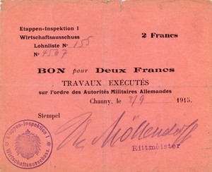 Germany 1st Army Military MPC Occupation France Currency Banknote 1915