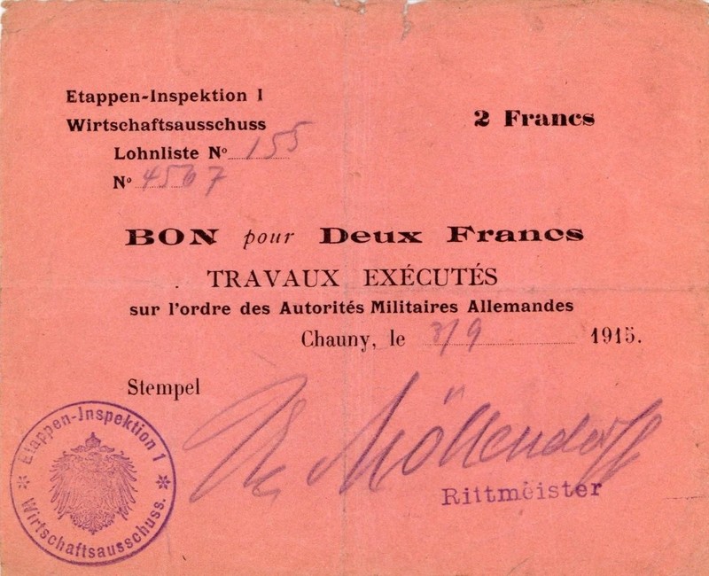 Germany 1st Army Military MPC Occupation France Currency Banknote 1915