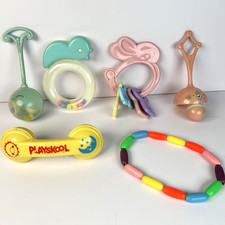 Lot of Vintage Baby Rattle Teether Celluloid Plastic 6 Toys