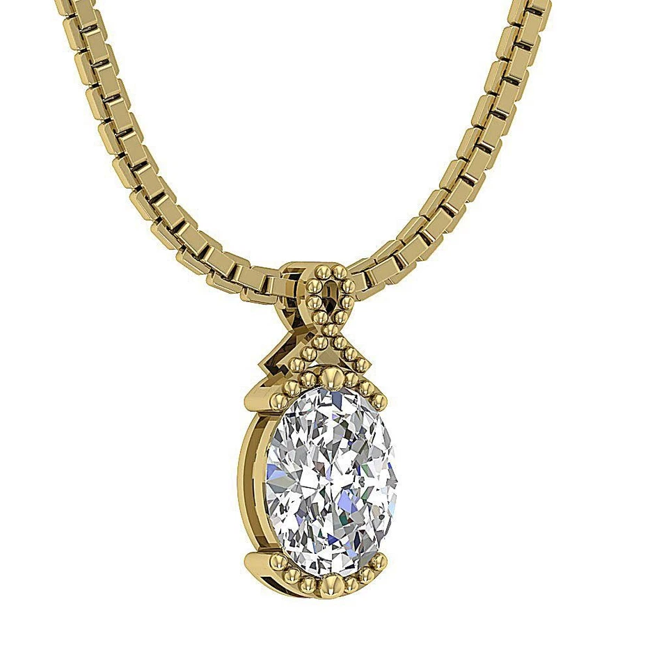 Oval Cut Diamond VS IJ 1.02Ct Fashion Pendant Necklace Semi Bezel 14K Solid Gold - Image 4 of 4