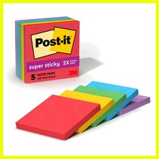 Super Sticky Notes, 5 Sticky Note Pads, 3 x 3 in., School Supplies and Office...
