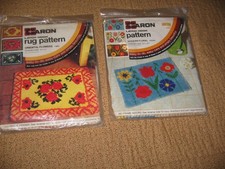 2 Vtg Caron Latch Hook Canvas ONLY Oriental Modern Floral 3011 3042 NEW SEALED
