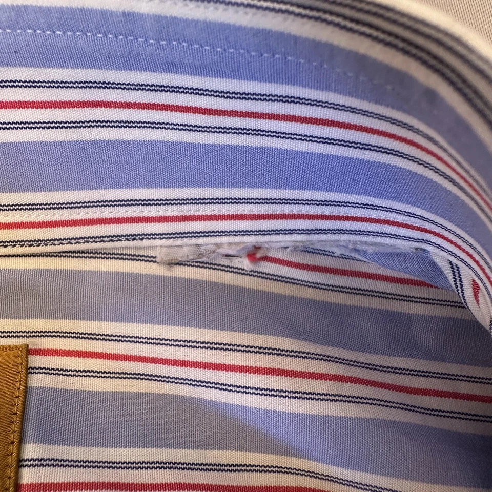 AC by Ascot Chang Shirt Mens Fits 2XL Blue White Red Stripe Dress Pocket - Image 3 of 4