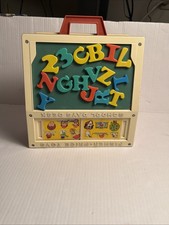 Vtg 1972 Fisher Price Toys School Days Desk Magnetic Letters Cards Chalkboard