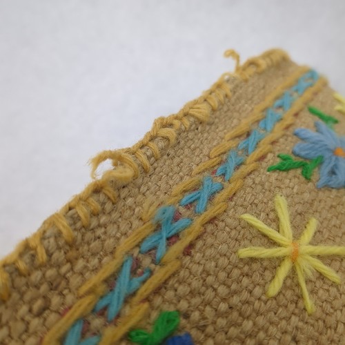 Vintage Jute Sackleinen bestickt Tasche Eingriff Handtasche Beuteltasche lila/blau/gelb.. - Bild 11 von 24