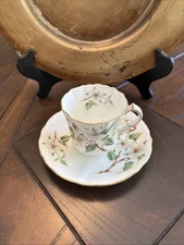 Hammersley & Co. Dogwood Blossom Fine Bone China Teacup & Saucer Vintage 1970s