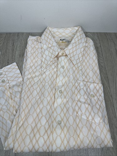 Le Mans Knit Shirt Men Large White Orange Permanent Press 70s Dagger Collar EUC! - Picture 5 of 11
