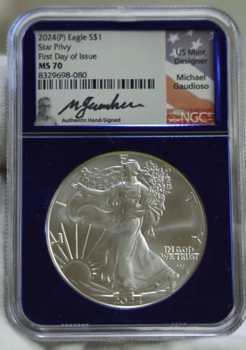 2024 (P) US Silver Eagle Star Privy NGC MS70 FDOI Gaudioso Signed