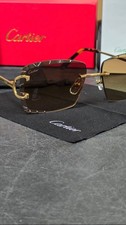 Cartier C Wire Diamond cut Gradient Brown Men's Sunglasses Golden frame
