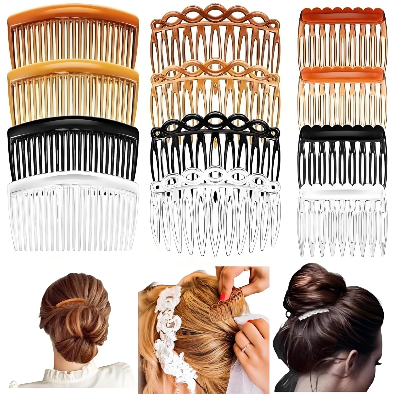 12Pcs French Side Hair Combs and Slides With Fine Hair Twist Decorative