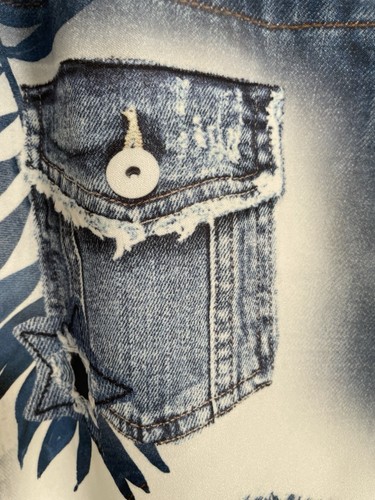 TINA STEPHENS Trompe L’oeil TROPICAL DENIM Print SKIRT Made in ITALY One-Size - Picture 6 of 11