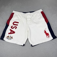 Polo Ralph Lauren Sweat Shorts Mens XL White USA Big Pony Crest 3 Embroidered