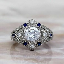 Art Deco Vintage 1.80 Ct White Diamond Engagement Ring 925 Sterling Silver