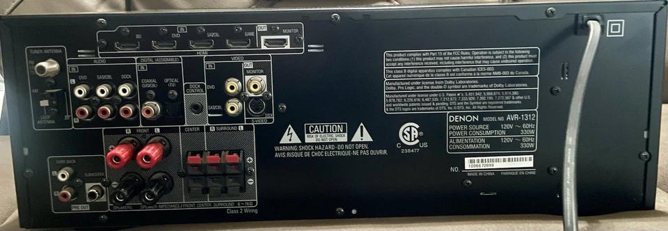 Denon AVR-1312 5.1 Ch 3D HDMI Home Theater Surround Sound Receiver Stereo System - Image 2 of 4