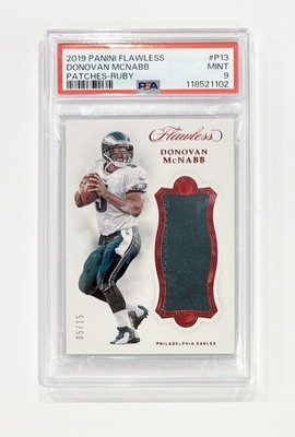 2019 Panini Flawless GU Jersey Patch Ruby /15 Donovan McNabb #P13 PSA 9 Mint