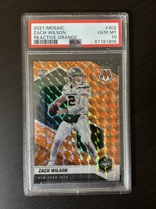 Zach Wilson 2021 Mosaic Rookie Reactive Orange Prizm PSA 10 #302 RC Dolphins