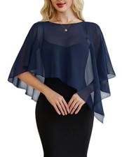 Women Chiffon Cape Shawl Wraps with Batwing Sleeves for Evening,Wedding Bride...