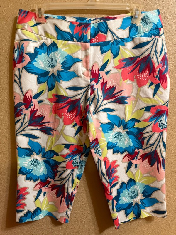 NWT WORTHINGTON MODERN FIT CAPRI PANTS SZ 14 MULTI PRINT STRETCH TAPERED LEG