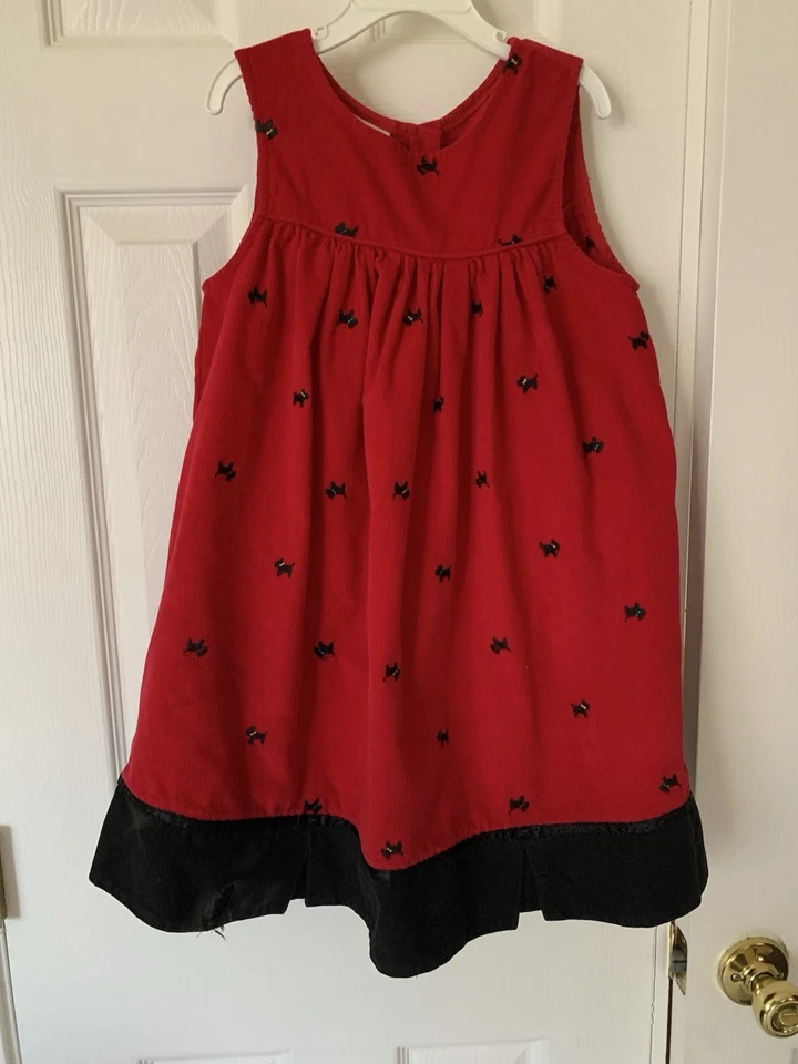 Samantha Says Girl Jumper Dress Sz 6X Red Corduroy Black Trim Scottie Dog Button - Image 2 of 4