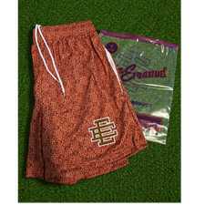 Eric Emanuel Orange Logo Pattern Men  s Sweat Shorts Drawstring Elastic Waist L
