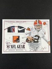 2014 National Treasures Johnny Manziel NFL Gear Shield Nike Swoosh Logo RC 1/1