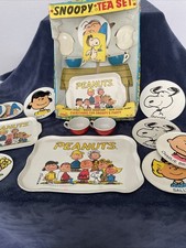 Vintage Peanuts Snoopy Tea Set, Plates Cups Trays Box,